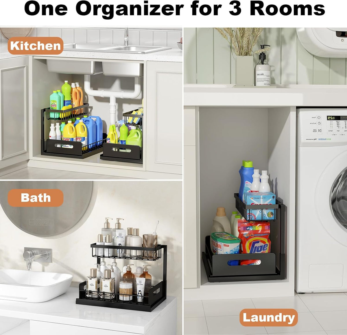 L-Shaped Pull-Out Under Sink Organizer, Black