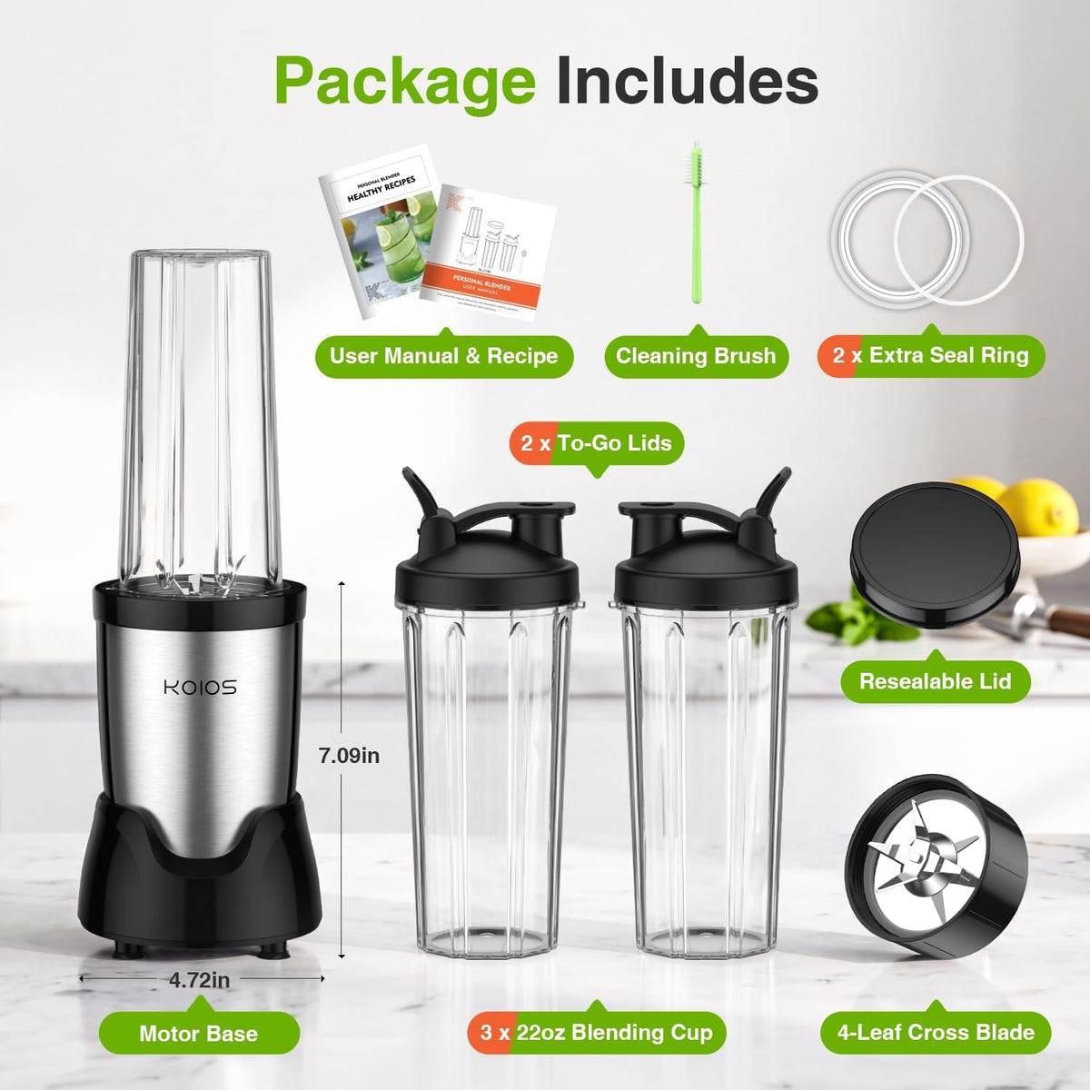 Personal blender with 3 portable 22oz cups