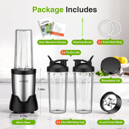 Personal blender with 3 portable 22oz cups