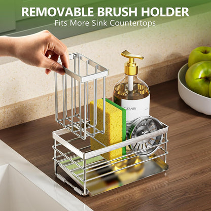 Stainless Steel Sink Caddy with Brush Holder and Drain Tray