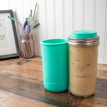 24oz glass mason jar water bottle with silicone sleeve and lid