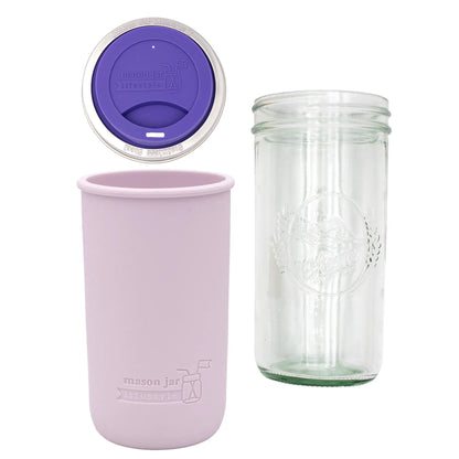 24oz glass mason jar water bottle with silicone sleeve and lid