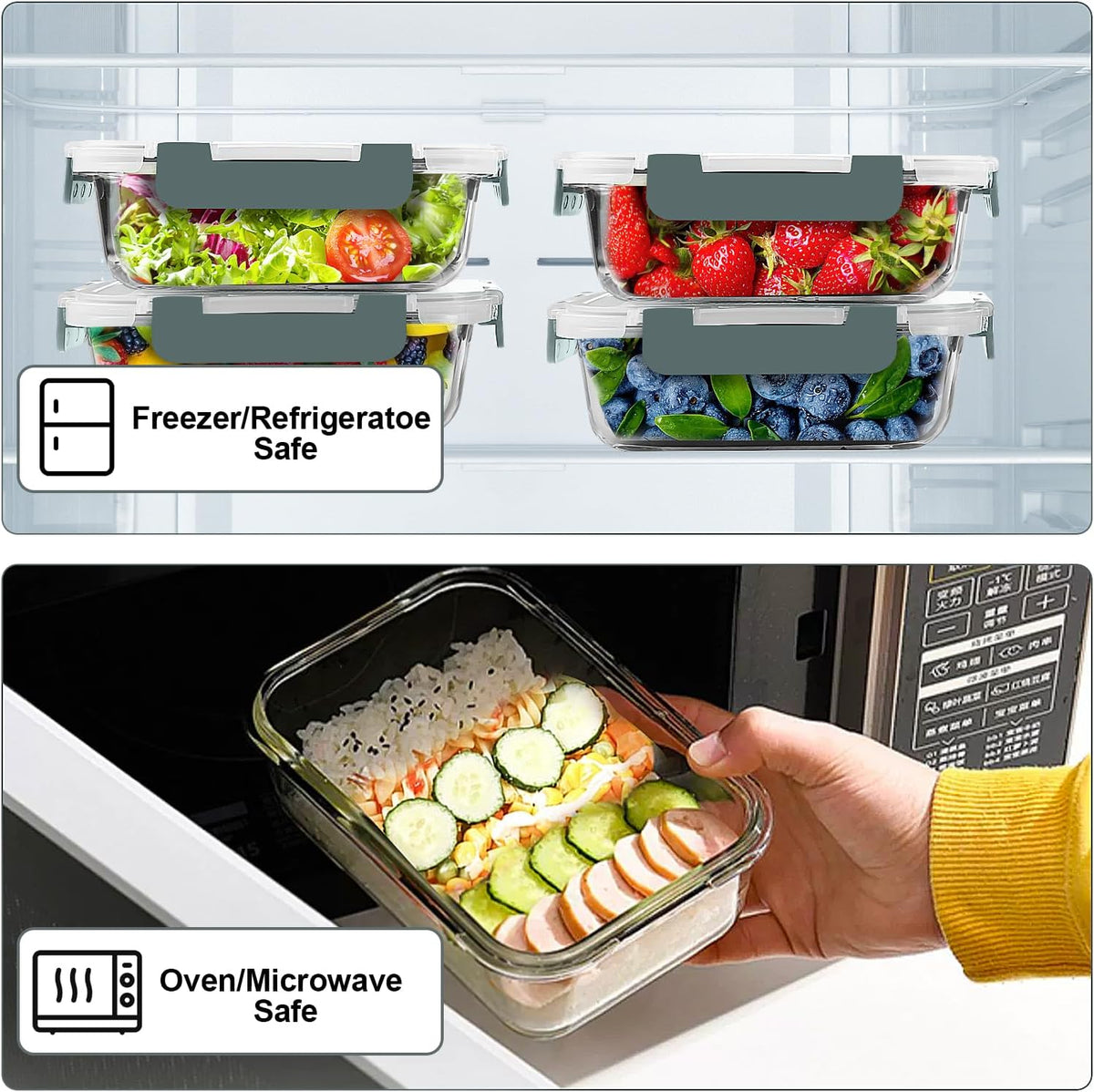 10-pack 22oz glass food storage containers, grey