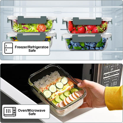 10-pack 22oz glass food storage containers, grey