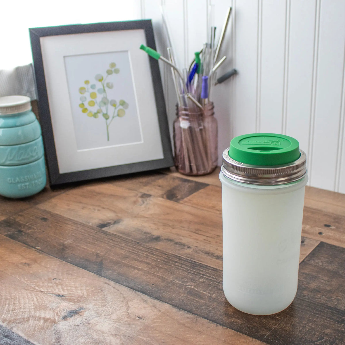 24oz glass mason jar water bottle with silicone sleeve and lid