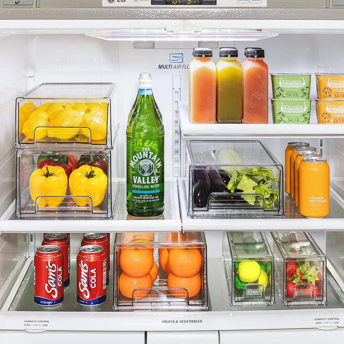 Clear Fridge Storage Drawers with Handles, Large 2-Pack