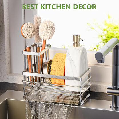 Stainless Steel Sink Caddy with Brush Holder and Drain Tray