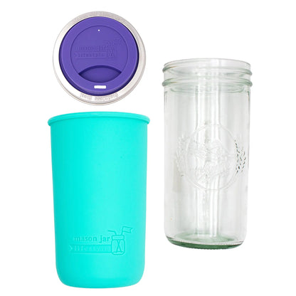 24oz glass mason jar water bottle with silicone sleeve and lid