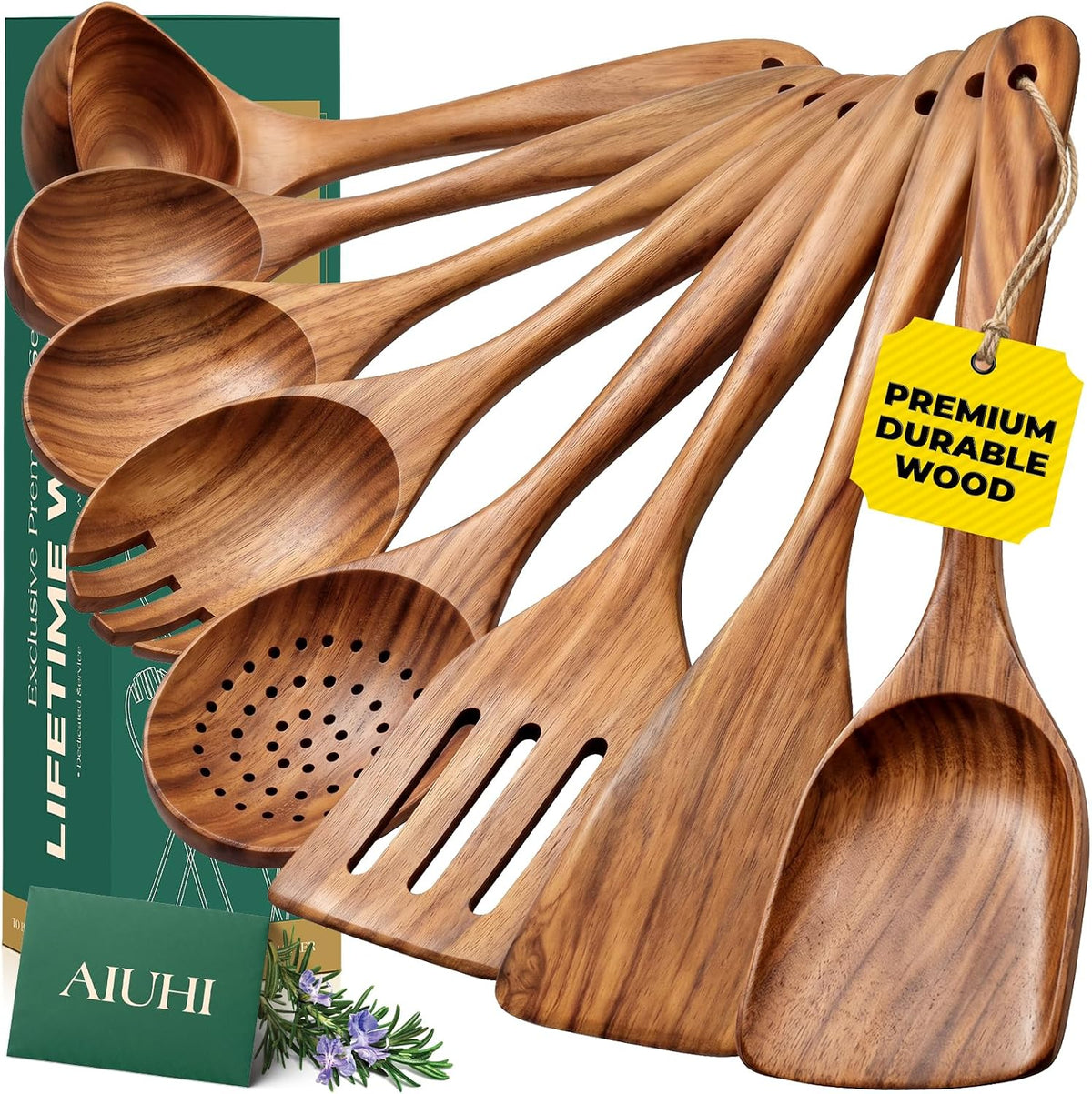 8-piece teak wood kitchen utensil set