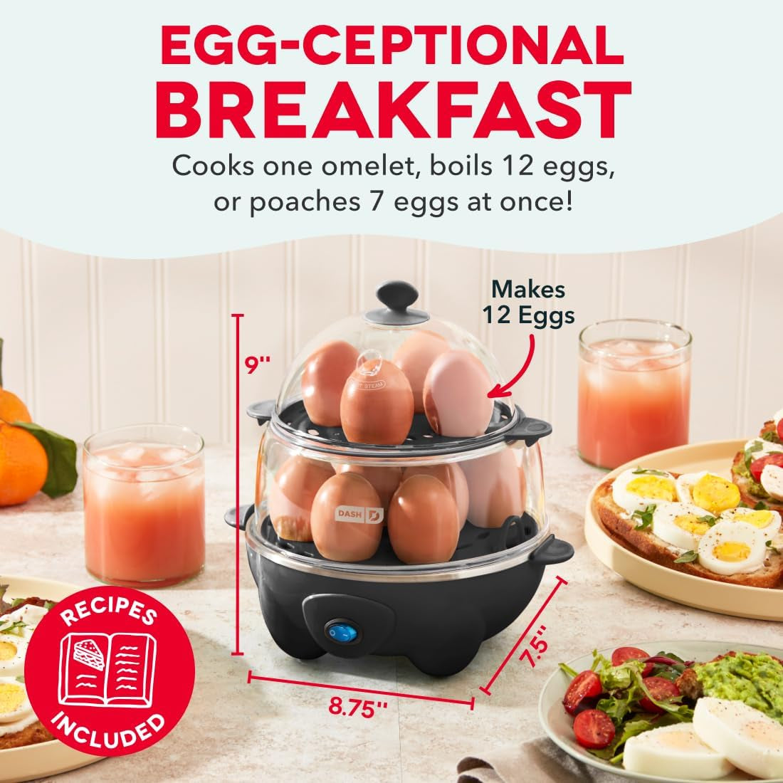 Electric egg cooker with poaching tray, black
