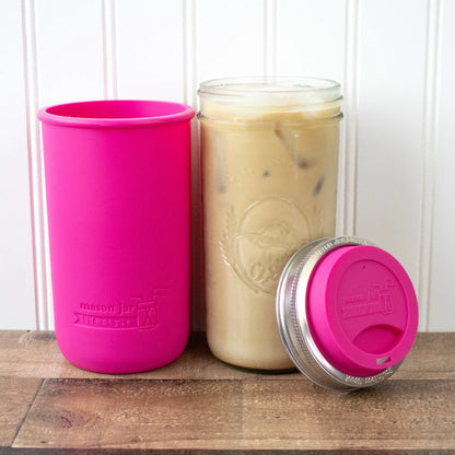 24oz glass mason jar water bottle with silicone sleeve and lid