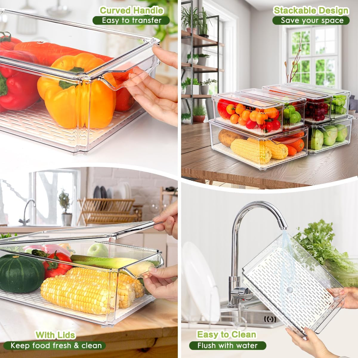 Stackable Fridge Organizer Bins with Lids, 6-Pack